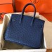 Hermes Birkin 30 Handmade Bag In Blue Ostrich Skin
