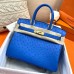 Hermes Birkin 30 Handmade Bag In Blue Ostrich Skin