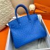 Hermes Birkin 30 Handmade Bag In Blue Ostrich Skin