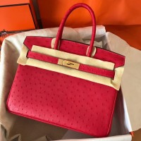 Hermes Birkin 30 Handmade Bag In Red Ostrich Skin