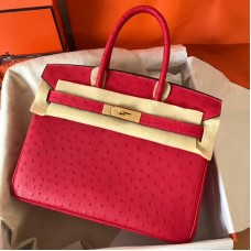 Hermes Birkin 30 Handmade Bag In Red Ostrich Skin