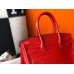 Hermes Birkin 30cm Bag In Red Embossed Crocodile Leather