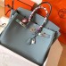 Hermes Birkin 35 Handmade Bag In Blue Lin Clemence Leather