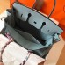 Hermes Birkin 35 Handmade Bag In Blue Lin Clemence Leather