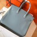 Hermes Birkin 35 Handmade Bag In Blue Lin Clemence Leather
