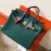 Hermes Birkin 35 Handmade Bag In Malachite Clemence Leather