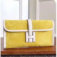 Hermes Jige Elan 29 Clutch In Yellow Suede Calfskin