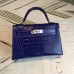 Hermes Kelly Mini II Handmade Bag In Blue Alligator Crocodile