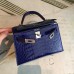 Hermes Kelly Mini II Handmade Bag In Blue Alligator Crocodile