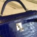 Hermes Kelly Mini II Handmade Bag In Blue Alligator Crocodile