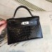 Hermes Kelly Mini II Handmade Bag In Black Alligator Crocodile