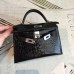 Hermes Kelly Mini II Handmade Bag In Black Alligator Crocodile