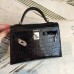 Hermes Kelly Mini II Handmade Bag In Black Alligator Crocodile