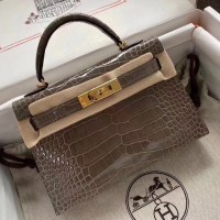 Hermes Kelly Mini II Handmade Bag In Taupe Alligator Crocodile
