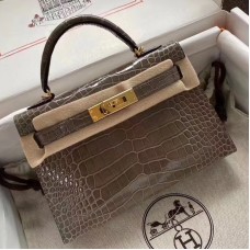 Hermes Kelly Mini II Handmade Bag In Taupe Alligator Crocodile