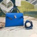 Hermes  Kelly Mini II Handmade Bag In Blue Chevre Leather