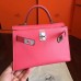 Hermes  Kelly Mini II Handmade Bag In Rose Lipstick Chevre Leather