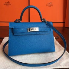 Hermes Kelly Mini II Handmade Bag In Blue Izmir Epsom Leather