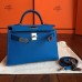 Hermes Kelly Mini II Handmade Bag In Blue Izmir Epsom Leather