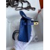 Hermes Kelly Mini II Handmade Bag In Blue Electric Ostrich Leather