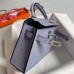 Hermes Kelly Mini II Handmade Bag In Blue Lin Ostrich Leather