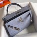 Hermes Kelly Mini II Handmade Bag In Blue Lin Ostrich Leather