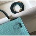 Hermes Kelly Mini II Handmade Bag In Blue Atoll Crocodile Embossed Leather
