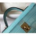 Hermes Kelly Mini II Handmade Bag In Blue Atoll Crocodile Embossed Leather