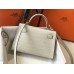 Hermes Kelly Mini II Handmade Bag In Beton Crocodile Embossed Leather
