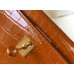 Hermes Kelly Mini II Handmade Bag In Brown Crocodile Embossed Leather
