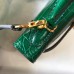 Hermes Kelly Mini II Handmade Bag In Green Crocodile Embossed Leather