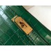Hermes Kelly Mini II Handmade Bag In Green Crocodile Embossed Leather