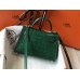 Hermes Kelly Mini II Handmade Bag In Green Crocodile Embossed Leather