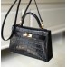 Hermes Kelly Mini II Handmade Bag In Black Crocodile Embossed Leather