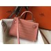 Hermes Kelly Mini II Handmade Bag In Pink Crocodile Embossed Leather