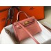 Hermes Kelly Mini II Handmade Bag In Pink Crocodile Embossed Leather