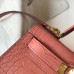 Hermes Kelly Mini II Handmade Bag In Pink Crocodile Embossed Leather