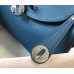 Hermes Lindy Mini Bag In Blue Agate Clemence Leather PHW