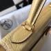 Hermes Kelly 25cm Handmade Bag In Jaune Poussin Embossed Crocodile Leather