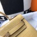 Hermes Kelly 25cm Handmade Bag In Jaune Poussin Embossed Crocodile Leather