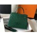 Hermes Kelly 25cm Handmade Bag In Green Embossed Crocodile Leather