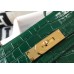 Hermes Kelly 25cm Handmade Bag In Green Embossed Crocodile Leather