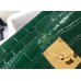 Hermes Kelly 25cm Handmade Bag In Green Embossed Crocodile Leather