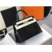 Hermes Kelly 25cm Handmade Bag In Black Embossed Crocodile Leather