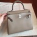 Hermes Kelly 25cm Retourne Handmade Bag In Grey Swift Leather