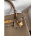 Hermes Kelly Retourne 25 Handmade Bag In Taupe Clemence Leather