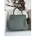 Hermes Kelly Retourne 25 Handmade Bag In Vert Amande Clemence Leather