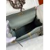 Hermes Kelly Retourne 25 Handmade Bag In Vert Amande Clemence Leather