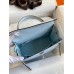 Hermes Kelly Sellier 25 Handmade Bag In Blue Brume Epsom Calfskin