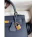 Hermes Kelly Sellier 25 Handmade Bag In Blue Indigo Epsom Calfskin